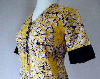 70 ' s Batik robe Maxi Woodstock noir jaune Boho Festival main Hippie teint Agave S M