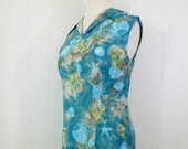60 39 s Ocean Shift Dress Cotton Novelty Print Sleeveless Sheath Sundress Coral Seaweed Seashells Mermaid M
