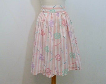 Jupe Rose Rose Des années 80 Rayures Sweet Pretty Cottagecore Pastel Dreamy Girly Preppy A-Line S