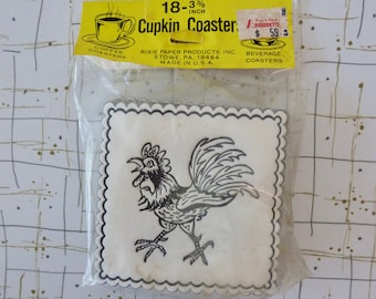 50's Rooster Coasters Cupkin Paper Set of 18 Cocktail Party Coffee Beverage