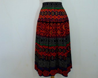 80's Colorful Graffiti Skirt Soft Rayon Tiered Graphic Modern Art Print High Elastic Waist Midi Skirt M L