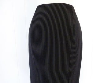 80's Gianni Versace Couture Italy Pinstripe High Waisted Wiggle Skirt High Slit Designer Super Model 42 M