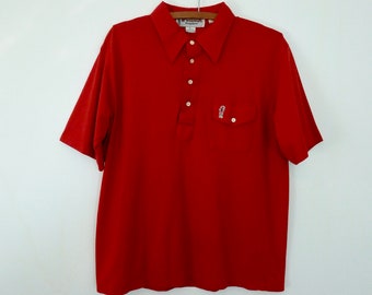 80's McGregor Bagpipers Polo Shirt Soft Thin Worn Red Embroidered Logo Button Collared Short Sleeve T-shirt M L