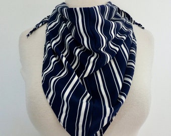 70's Triangle Kerchief Scarf Navy White Striped Coverup Head Scarf Neck Bandana Genuine Vintage