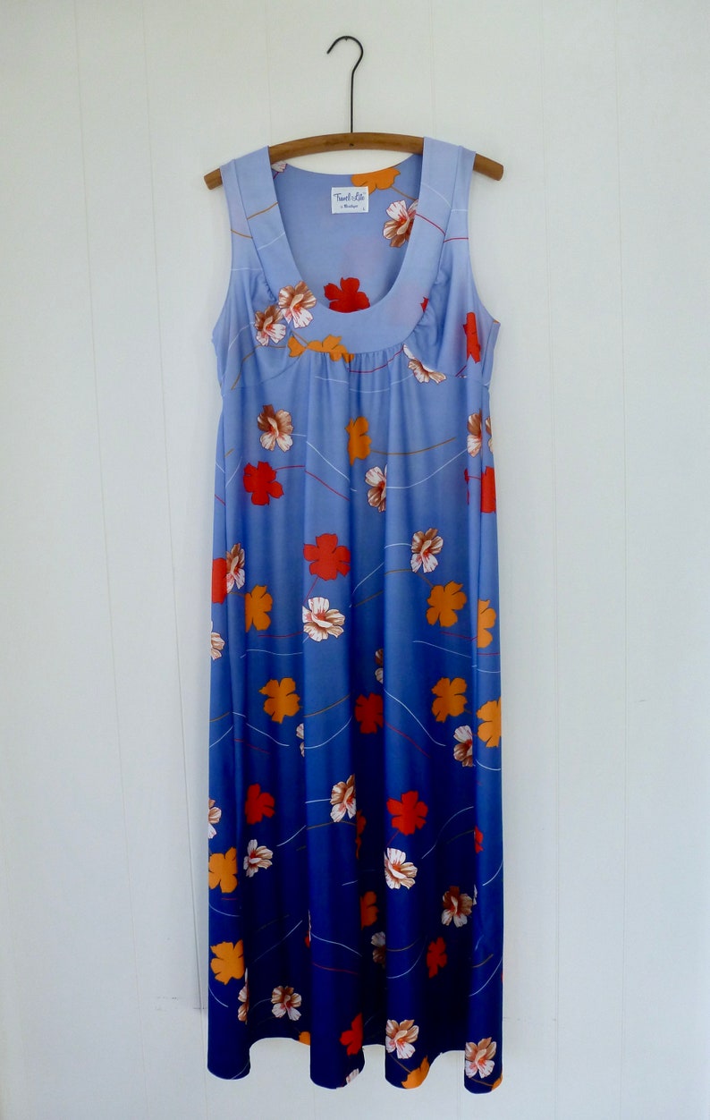 70's Ombre Empire Dress Slip on Travel Blue Floral Full - Etsy