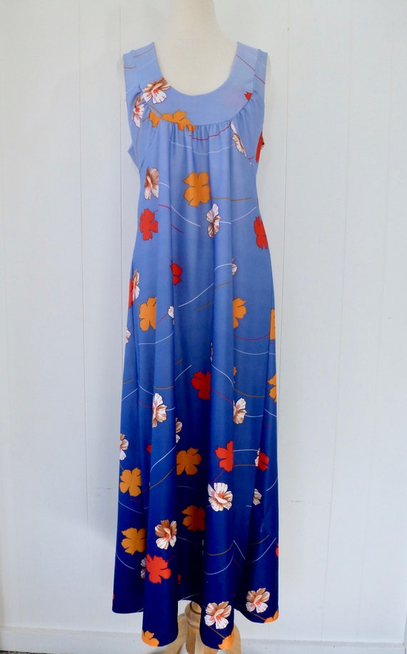 70's Ombre Empire Dress Slip on Travel Blue Floral Full | Etsy