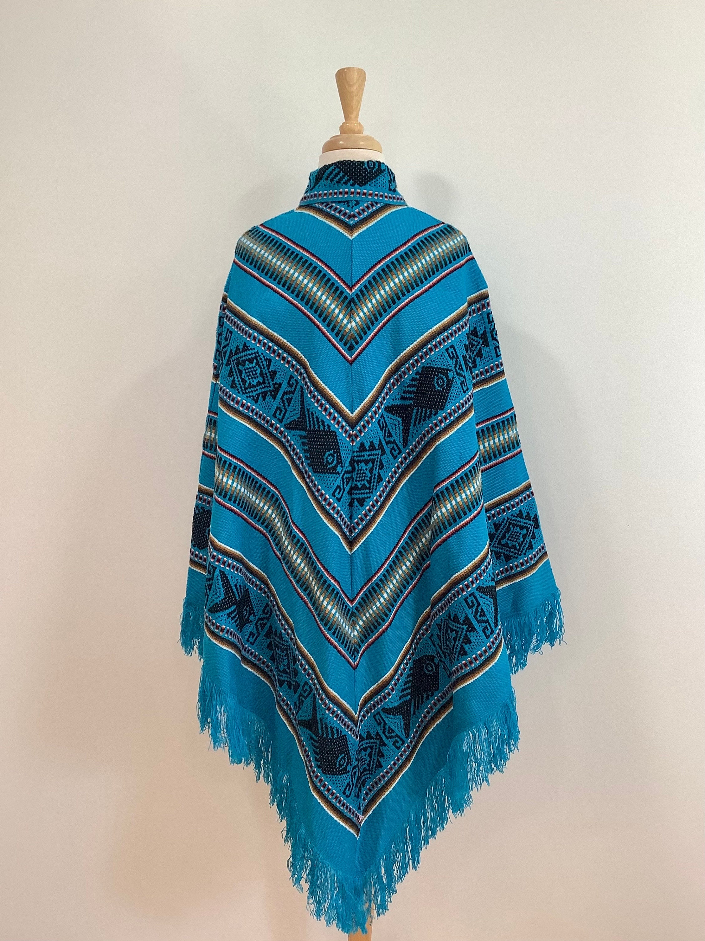 Vintage Pisces Tapestry Poncho Loom Woven Fish Hippie Boho