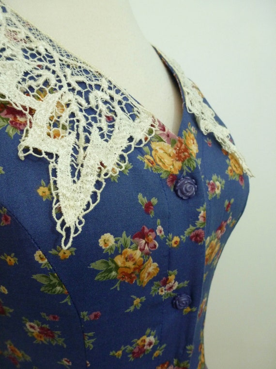 90's Floral Rayon Maxi Dress Corset Lace Up Roman… - image 5