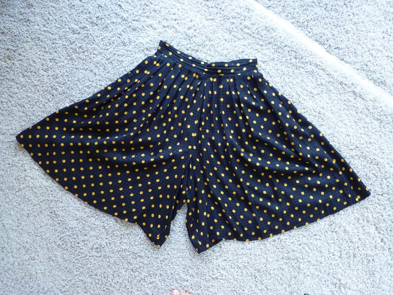 90/'s High Waisted Polka Dot Shorts Wide Leg Grunge Minimalist Silk Dotted Flowing Culottes Skirt Skort S