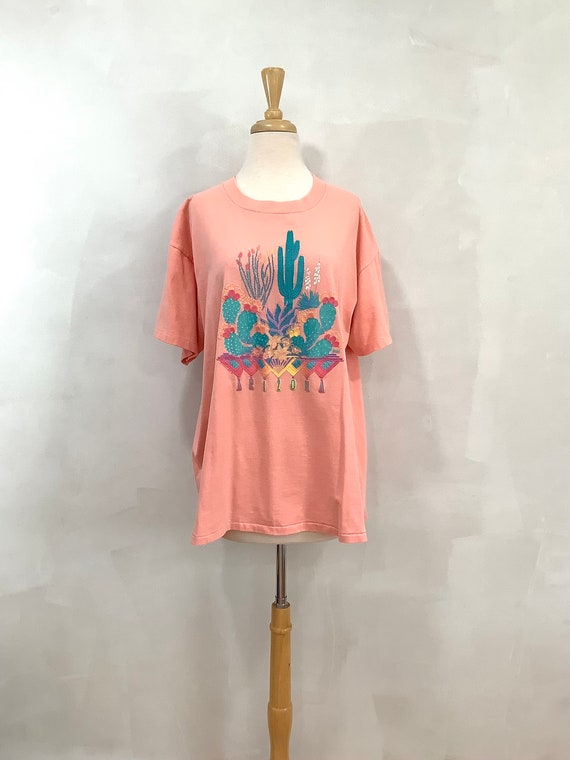 90s Cactus Tshirt Succulent Houseplant Peach Cott… - image 1