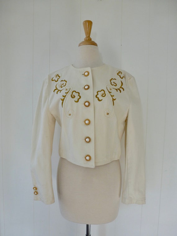 white denim jacket gold buttons