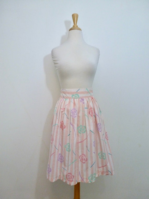 80s Pink Rose Skirt Striped Sweet Pretty Cottageco