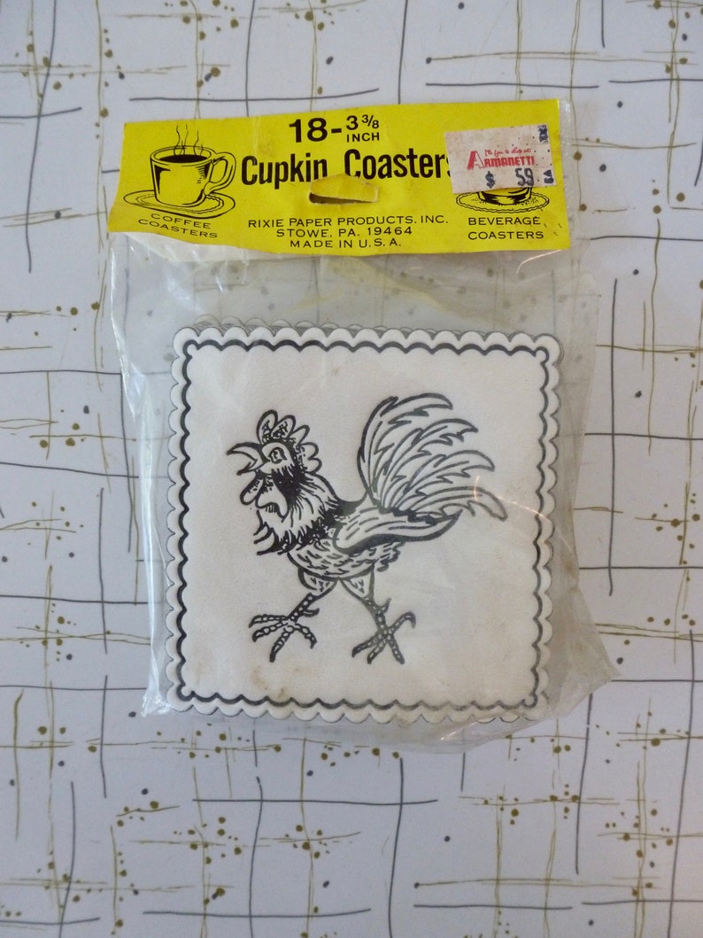 50's Rooster Coasters Cupkin Paper Set of 18 Cocktail Party Coffee Beverage image 4