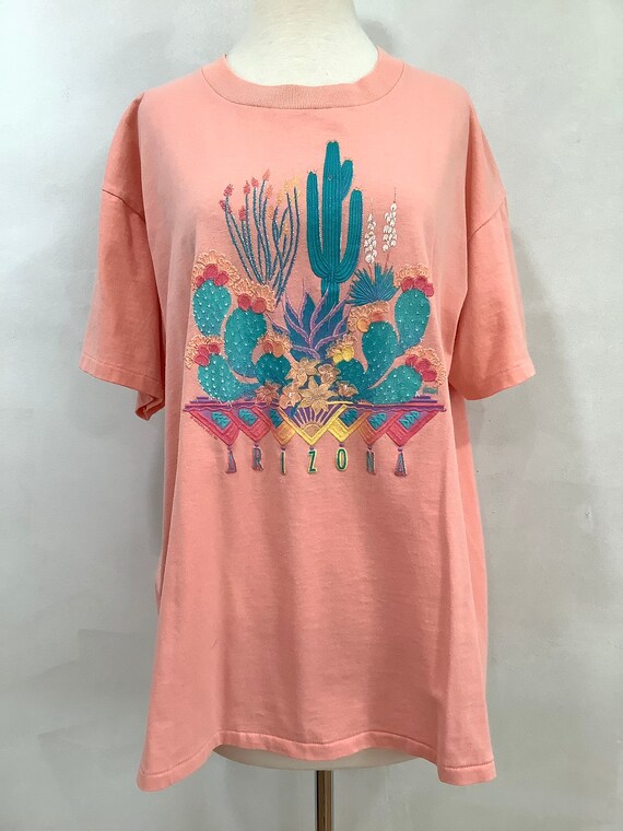 90s Cactus Tshirt Succulent Houseplant Peach Cott… - image 2