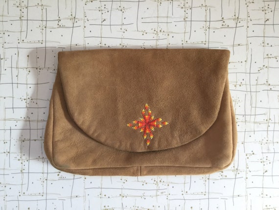 70's Suede Clutch Purse Native American Indian Bea