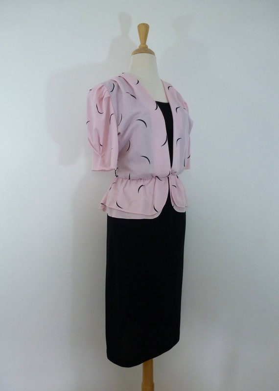 80s Feminine Pink Moon Dress Puff Sleeve Peplum Sk