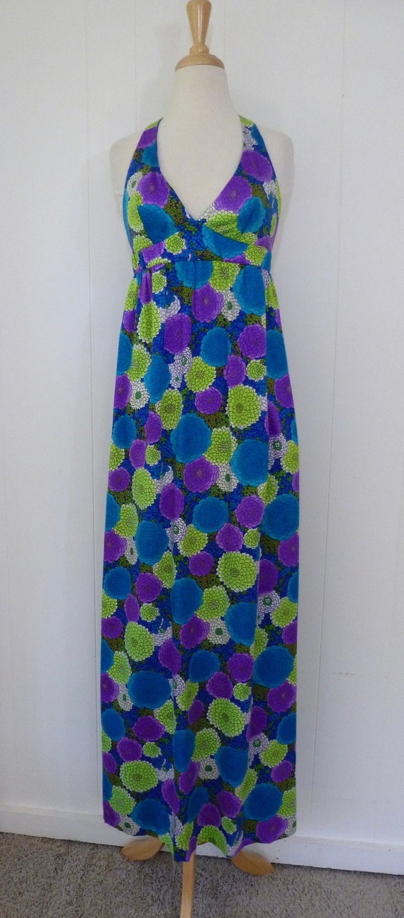 70's California Hawaiian Maxi Dress Mod Neon Flower Power | Etsy