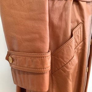 70s Women's Lined Leather Jacket Belted Pockets Button Front Cinnamon Burnt Sienna Mod Coat S image 5