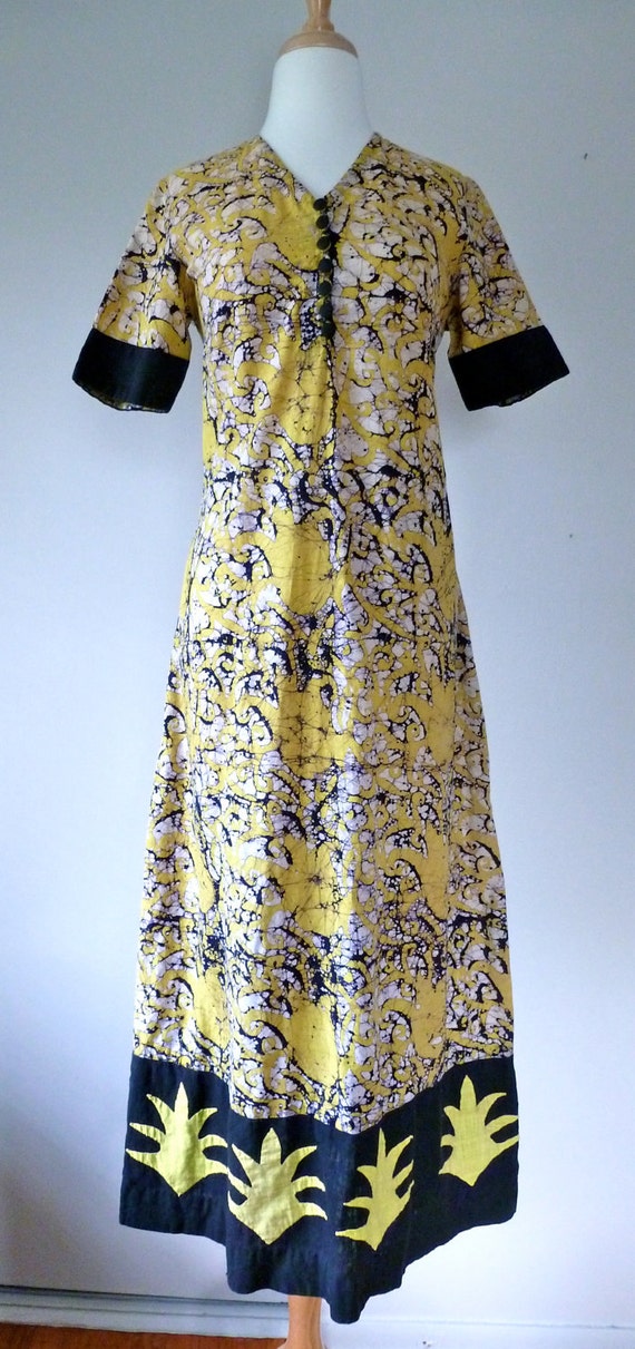 70's Batik Maxi Dress Yellow Black Woodstock Festival Boho | Etsy