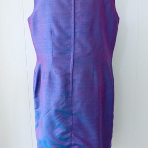 60's Cocktail Dress Plus Size Iridescent Blue Purple Silk Embroidered Shift Sheath Party Dress image 5