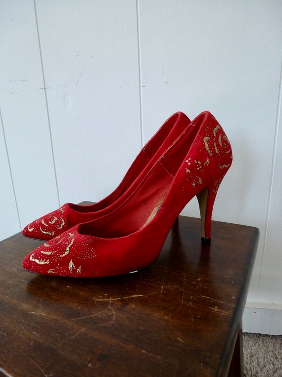 red velvet high heel shoes