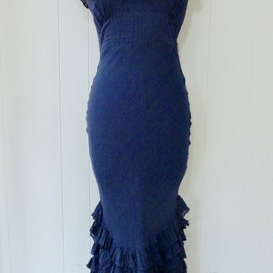 30's Chacha Ruffle Dress Art Deco Navy White Polka Dot Full Length Bias Cut Gown Dress and Slip Two Piece XS S image 2