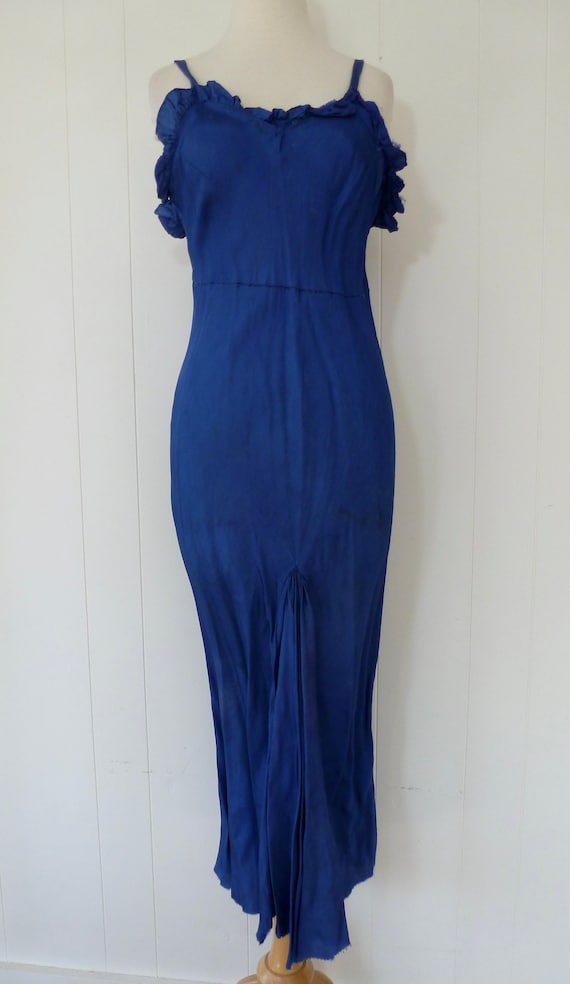 30's Chacha Ruffle Dress Art Deco Navy White Polk… - image 10