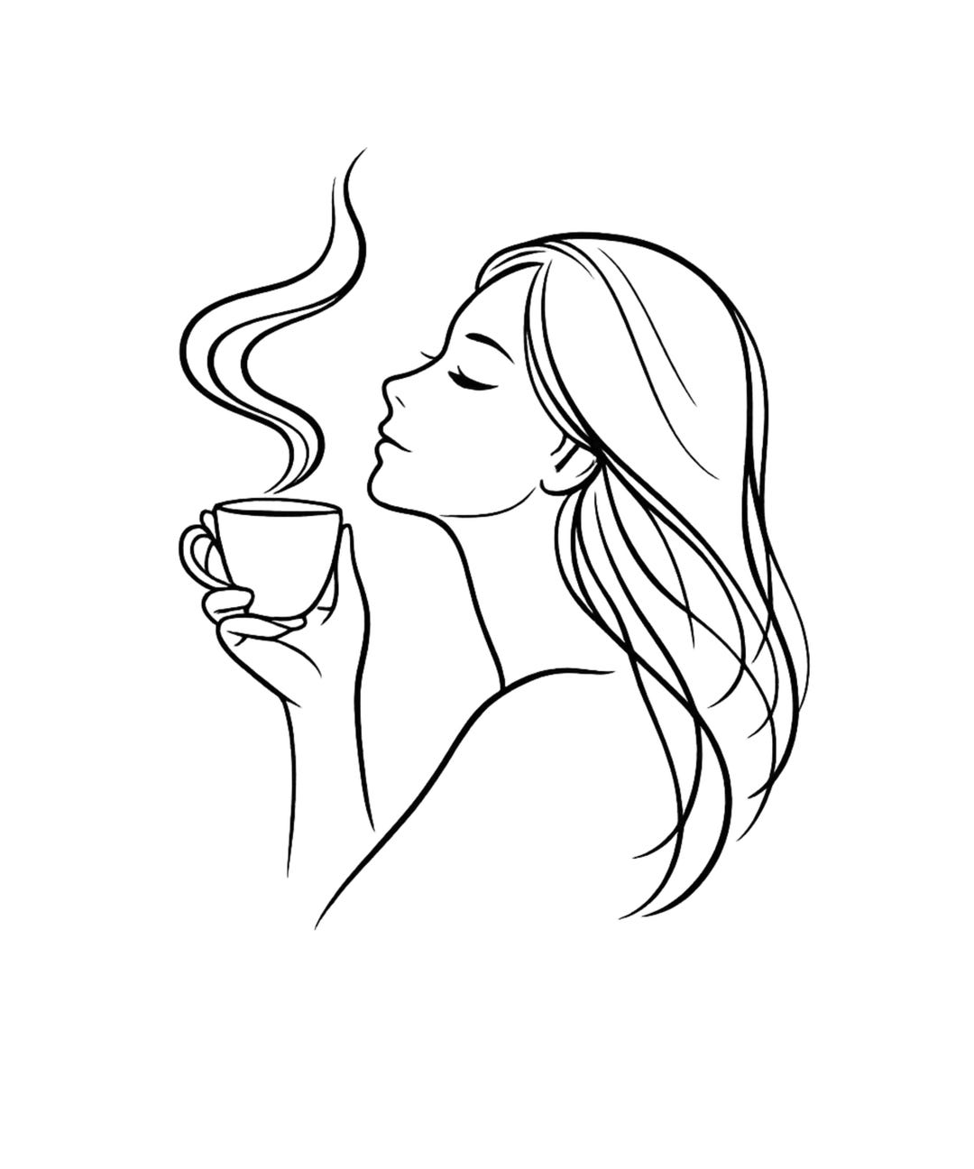 Minimalist Coffee Line Art PNG, Woman With Cup Digital Download ...