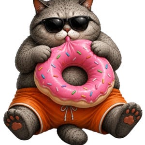 Fat Cat Donut Pool Float PNG, Summer Cat Clipart, Sunglasses (Digital Download)