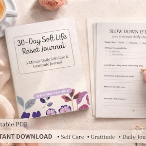 30-Day Soft Life Reset Journal PDF | Self Care Workbook | Digital Download | Printable Wellness Journal