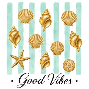 Coastal Seashell PNG | Beach Summer Clipart | Ocean Lover Design | Golden Shell Sublimation PNG | Instant Download