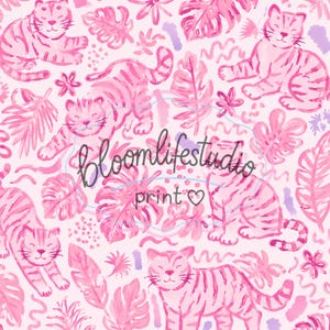 Pink Tiger Seamless Pattern PNG | Tropical Jungle Digital Paper | Watercolor Tiger Pattern | Surface Pattern Design | 5000x5000 PNG