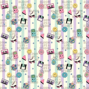 Retro 90s Seamless Pattern PNG | Vintage Aesthetic Digital Paper | Printable Pattern Download