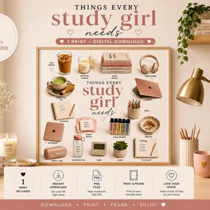 Studiemeisje Esthetische Muurdecoratie Digitale Download | Studentenkamer Decoratie | Academische Esthetische Print | Printbare Muurdecoratie