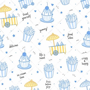 Retro Foodie Seamless Pattern PNG | Ice Cream Cart, French Fries & Sundae Digital Paper | Cute Summer Pattern | Instant Download | 5000x5000