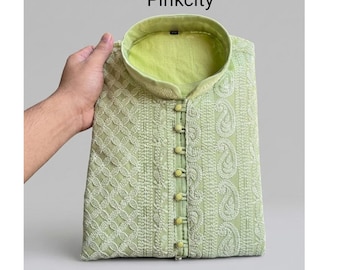 Handmade Chikankari Kurta for Men |  Cotton Kurta | Ethnic Wedding Festival Outfit