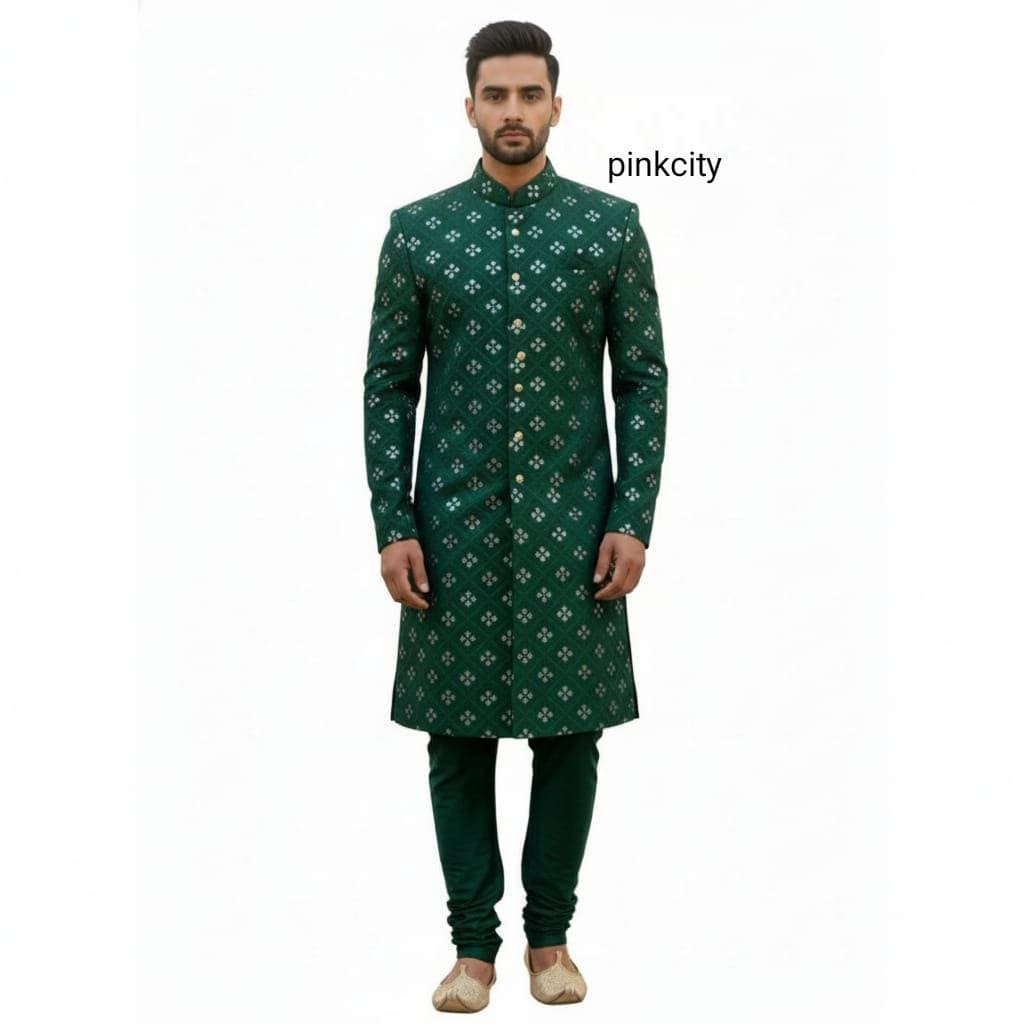 green emerald velvet dress Festive Attire Dark Green Indo-Western for Men – Suvidha Fashion