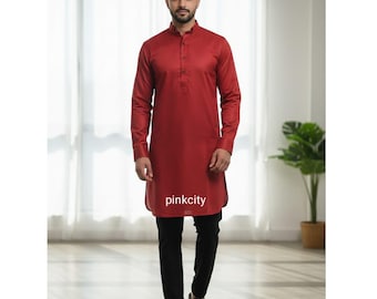 Men Maroon Kurta Pajama | Solid Cotton Kurta | Indian Ethnic Wear | Festive Wedding Outfit
