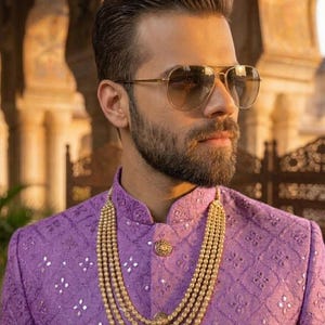 Men’s Mirror Work Sherwani, Indian Wedding Groom Outfit, Indo Western Sherwani for Men image 4