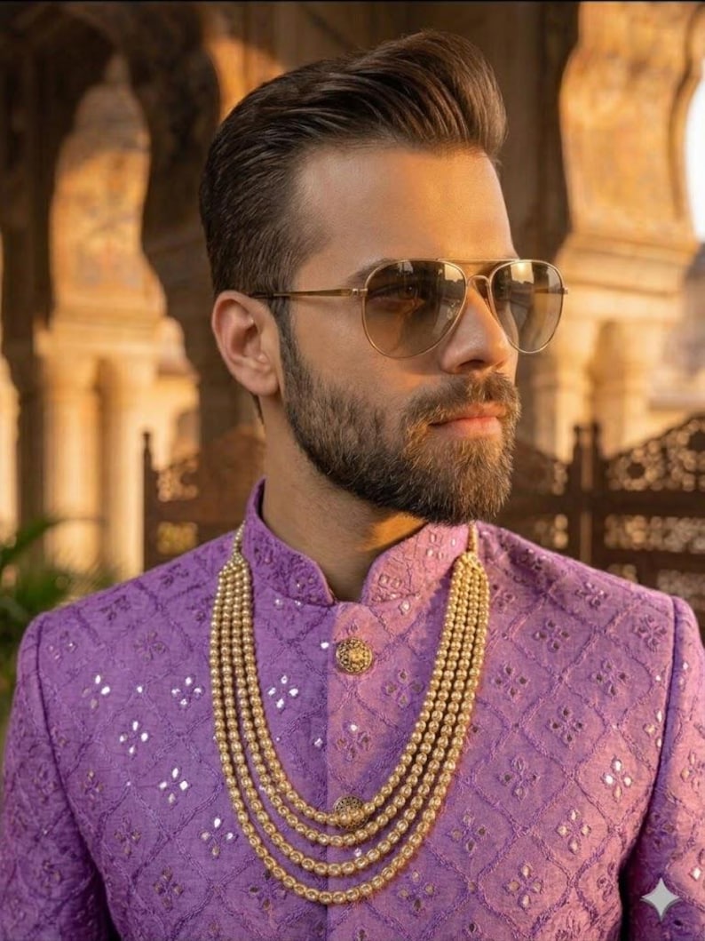 Men’s Mirror Work Sherwani, Indian Wedding Groom Outfit, Indo Western Sherwani for Men image 4