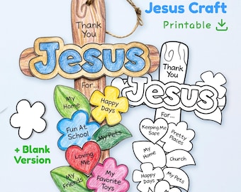 Thank You Jesus Craft, Christian Gratitude Activity for Kids, Printable Sunday School, Cut and Paste Cross