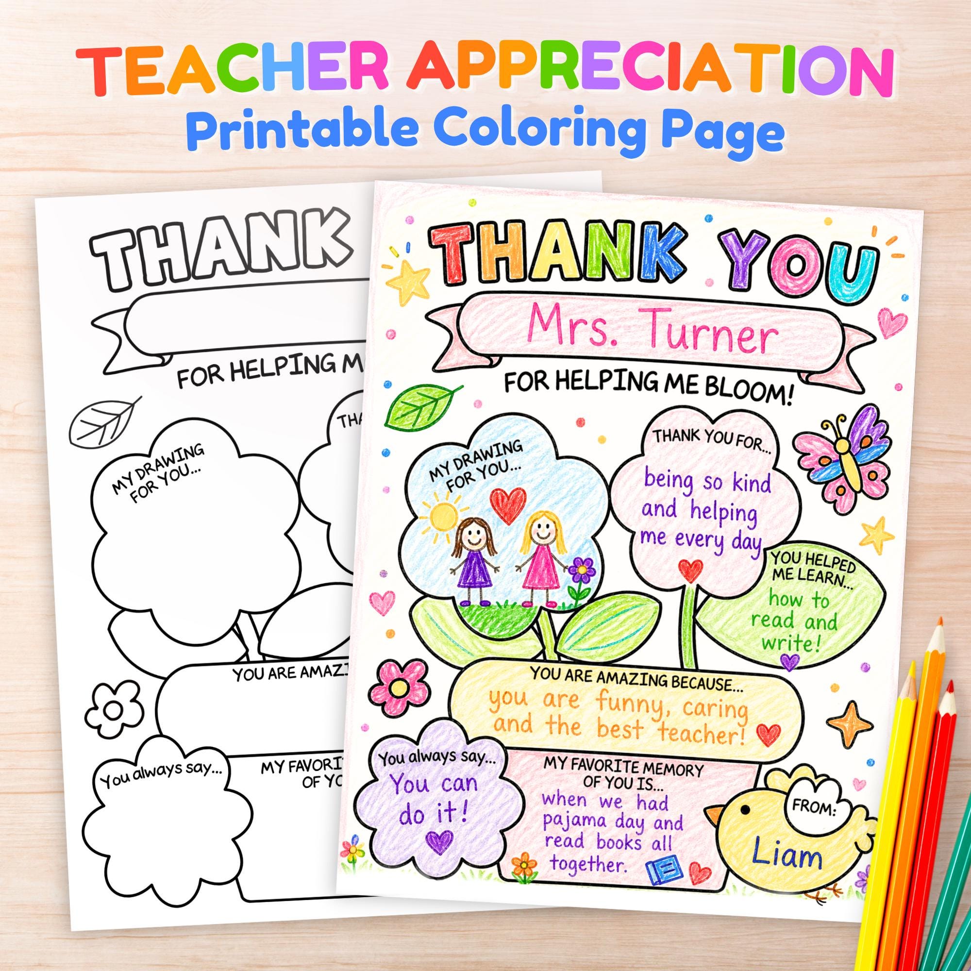 Thank You Teacher Coloring Page, End of Year Teacher Card, Teacher ...