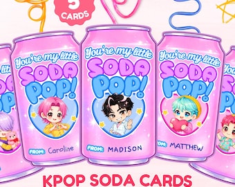 Tarjetas de refresco para niños, tarjetas imprimibles para compartir en el aula, etiquetas de recuerdo de fiesta de demonios del K-pop