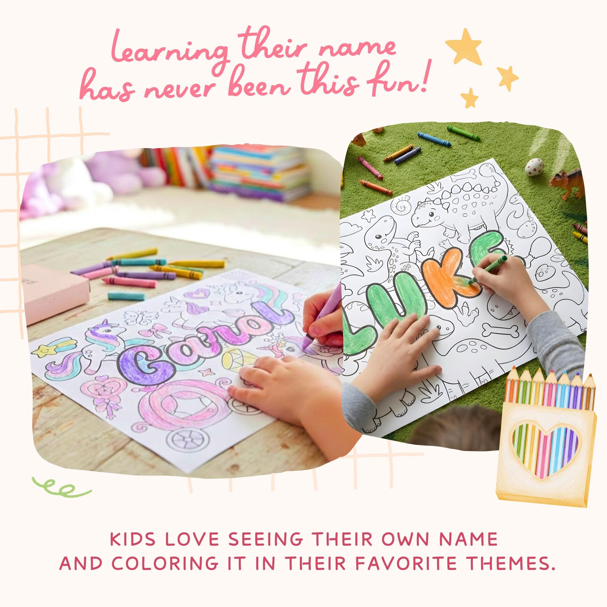 Custom Name Coloring Pages, Editable Kids Printable Canva Template ...