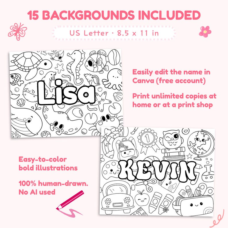 Custom Name Coloring Pages, Editable Kids Printable Canva Template ...