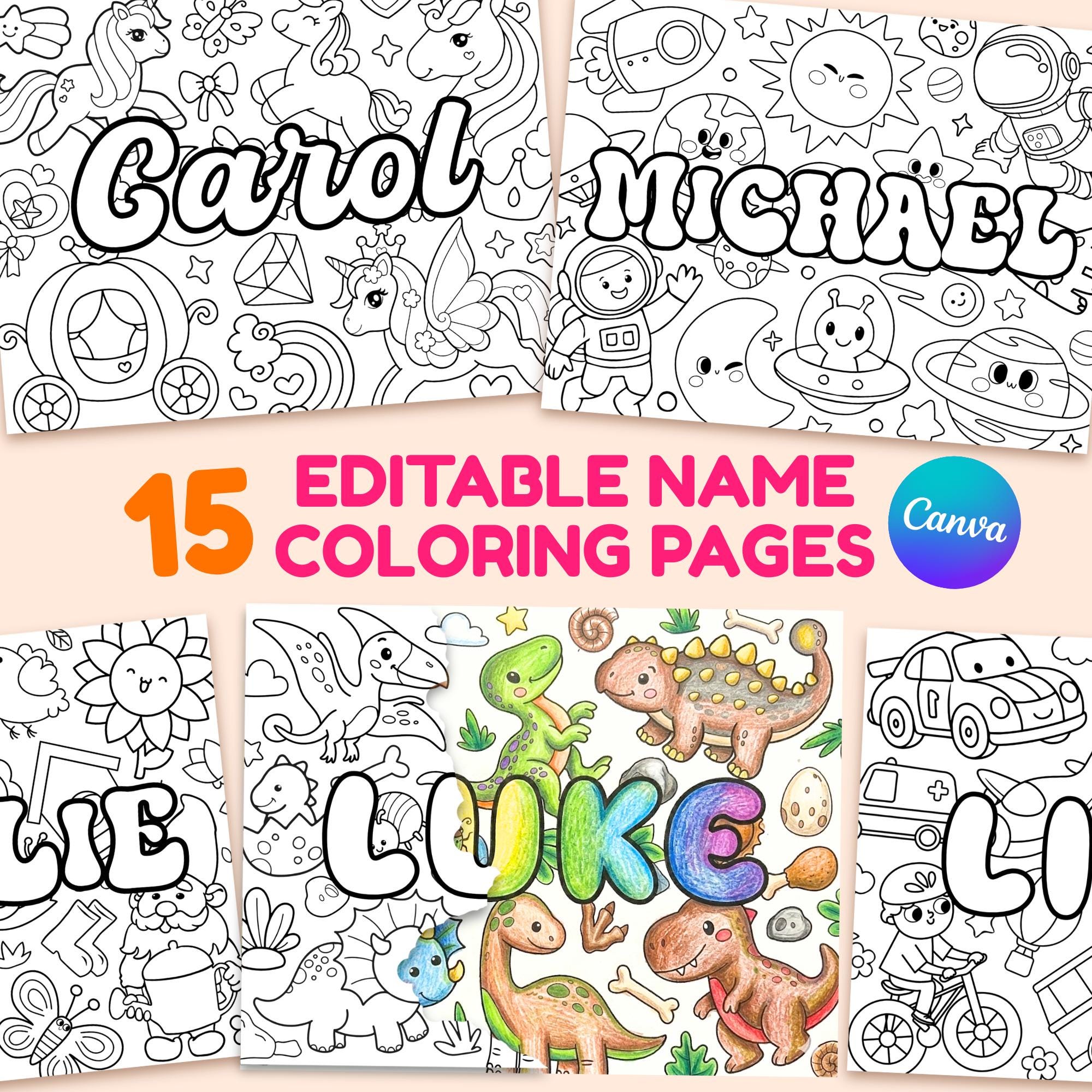Editable Name Coloring Pages for Kids, Custom Name Activity Color Sheet ...