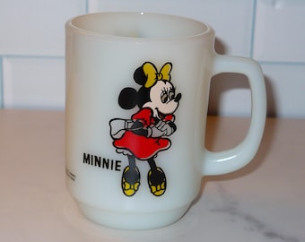 1970's Disney MINNIE MOUSE Anchor Hocking Pepsi Collector Coffee Cup Mug White Milk Glass