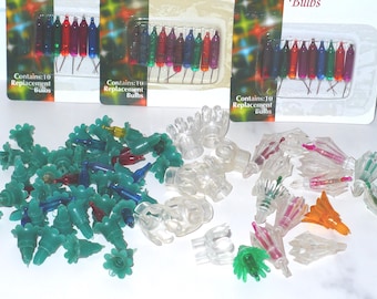 Vintage CHRISTMAS Multi Color String LIGHT COVERS Reflectors Flowers Stars Pink Colors Lot Crafts Repurpose Art ~ Replacement Bulbs