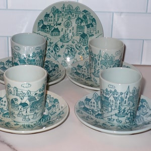 Vintage Nymolle Art Faience HOYRUP Limited Edition Denmark Demitasse Espresso Tea Coffee Set ~ Danish Art Village Viking Tea Set ~ 9pc Set
