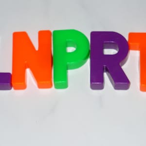 Vintage Fisher Price Magnetic ALPHABET Letters 5 pc Magnets Student Desk Replacements Gen-X Fridge Magnets Rainbow ~ L N P R T